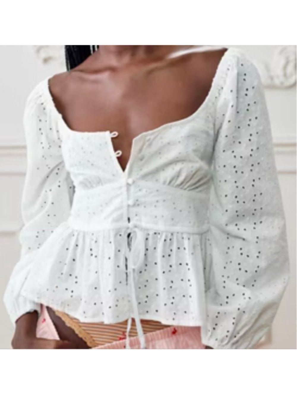 Aerie Milkmaid Eyelet Ren Faire Cotton Top
